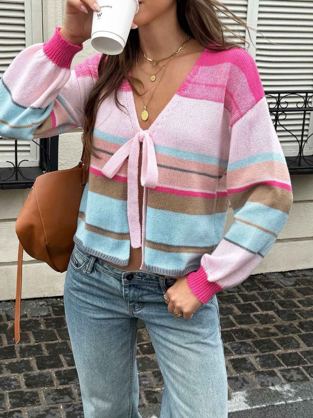 Striped Tie-Front Cardigan